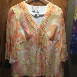 SALE. NWOT Coldwater Creek Women’s Silk Blouse Size PM  Citrus over White